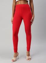 Lycra Cotton Red Casual Wear Plain Leggings